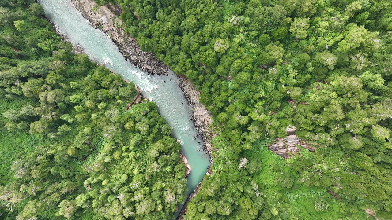 Vista cenital del río serpenteando por el valle